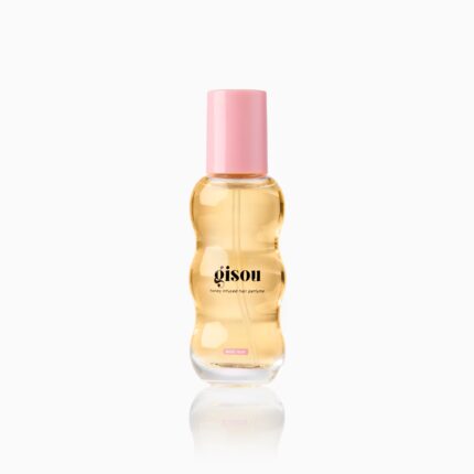 Mini hair perfume bottle with pink cap.